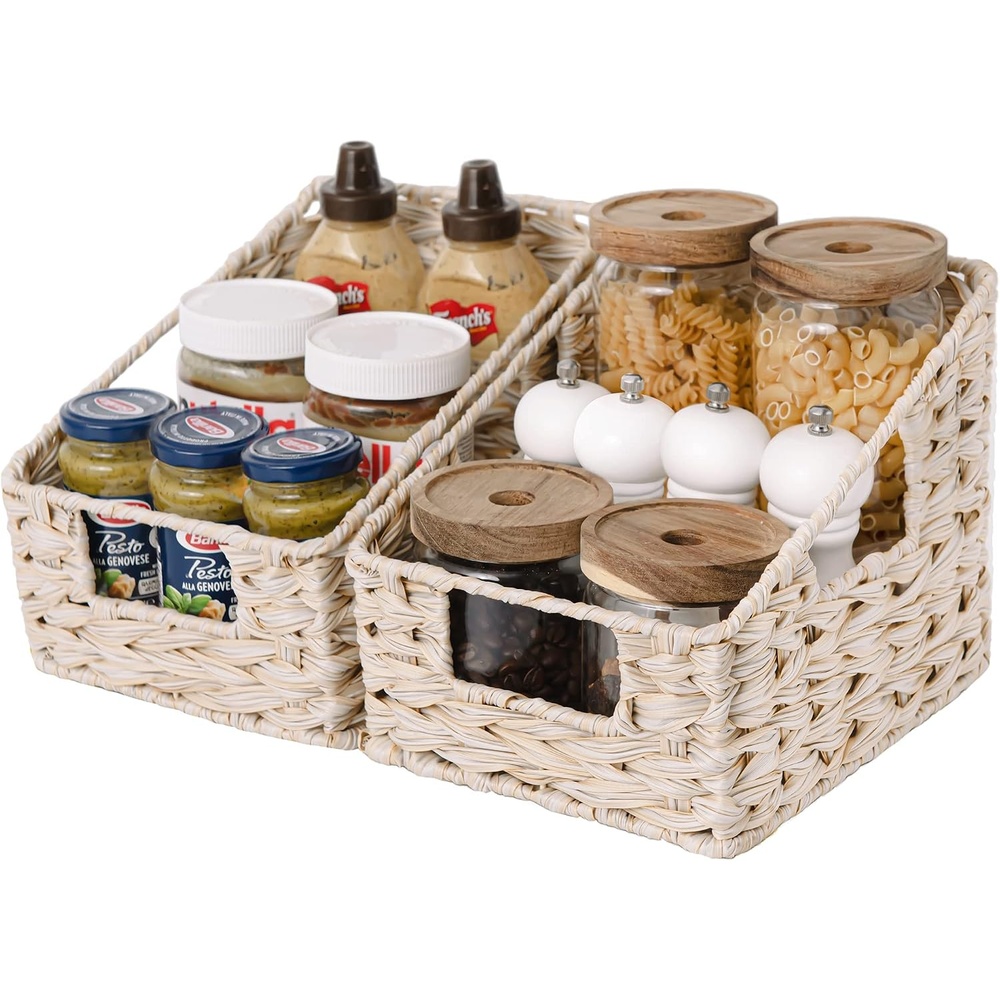 image:imageGRANNY SAYS Wicker Storage Baskets Waterproof Wicker Basket with Handles Trapezoid Woven Storage Bins for Organizing Decorative Basket Brown 2PackButter Milk