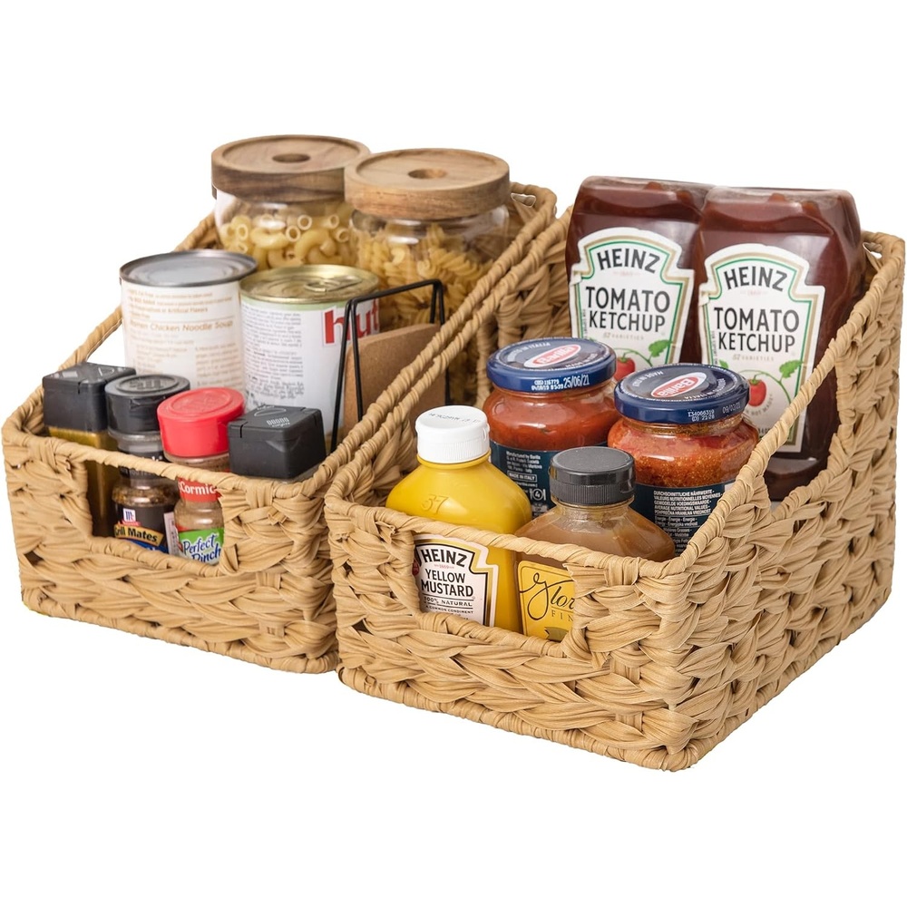 image:imageGRANNY SAYS Wicker Storage Baskets Waterproof Wicker Basket with Handles Trapezoid Woven Storage Bins for Organizing Decorative Basket Brown 2PackNatural