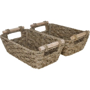 image:imageGRANNY SAYS 2Pack Wicker Storage Baskets Large Baskets with Handles Wicker Baskets for Shelves Waterproof Woven Basket for Organizing BrownNatural Seagrass