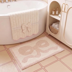 image:imageGRANNY SAYS Checkered Pink Bathroom Rugs Decor 24 x 16 Fluffy Rug Absorbent Microfiber Ultra Soft Bath Mat Washable NonSlip Bath Mats for Bathroom Cute Floor Mat for Tub Shower BedroomPink Bow