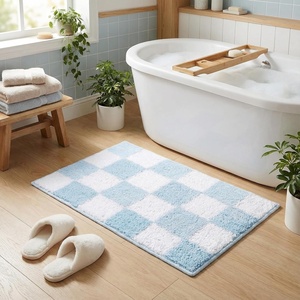 image:imageGRANNY SAYS Checkered Pink Bathroom Rugs Decor 24 x 16 Fluffy Rug Absorbent Microfiber Ultra Soft Bath Mat Washable NonSlip Bath Mats for Bathroom Cute Floor Mat for Tub Shower BedroomBlue