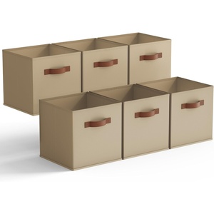 image:imageGRANNY SAYS Cube Storage Bins 11 Inch 6 Pack Storage Cube Organizer Foldable Fabric Storage Boxes with Handle Decorative Clothing Storage Baskets for Shelves Closet PinkKhaki