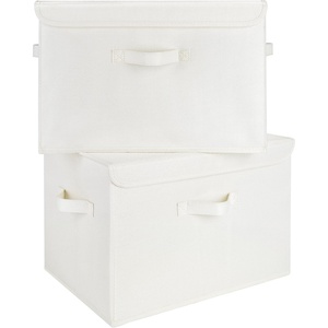 image:imageGRANNY SAYS Fabric Storage Boxes Memory Keepsake Box Large Storage Bins with Lids Closet Organizers Toy Box Storage Baskets for Shelves WhiteGray 2PackIvory White