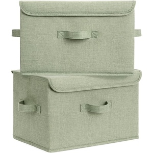 image:imageGRANNY SAYS Fabric Storage Boxes Memory Keepsake Box Large Storage Bins with Lids Closet Organizers Toy Box Storage Baskets for Shelves WhiteGray 2PackSage Green