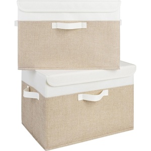 image:imageGRANNY SAYS Fabric Storage Boxes Memory Keepsake Box Large Storage Bins with Lids Closet Organizers Toy Box Storage Baskets for Shelves WhiteGray 2PackWhiteKhaki