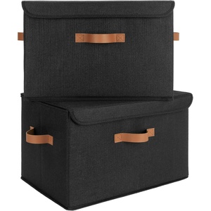 image:imageGRANNY SAYS Fabric Storage Boxes Memory Keepsake Box Large Storage Bins with Lids Closet Organizers Toy Box Storage Baskets for Shelves WhiteGray 2PackBlack