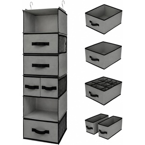 image:imageGRANNY SAYS Hanging Closet Organizer 6 Shelves Closet Organizers and Storage with 5 Drawers 6 Side Pockets Closet Hanging Organizer Hanging Storage Organizer for Closet Baby Clothes Gray6 Tier5 Drawersgrey