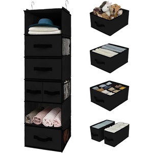image:imageGRANNY SAYS Hanging Closet Organizer 6 Shelves Closet Organizers and Storage with 5 Drawers 6 Side Pockets Closet Hanging Organizer Hanging Storage Organizer for Closet Baby Clothes Gray6 Tier5 Drawersblack