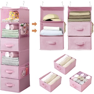 image:imageGRANNY SAYS Hanging Closet Organizer 6 Shelves Closet Organizers and Storage with 5 Drawers 6 Side Pockets Closet Hanging Organizer Hanging Storage Organizer for Closet Baby Clothes Gray6 Tier3 Drawerspink