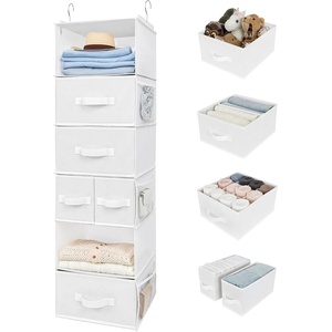 image:imageGRANNY SAYS Hanging Closet Organizer 6 Shelves Closet Organizers and Storage with 5 Drawers 6 Side Pockets Closet Hanging Organizer Hanging Storage Organizer for Closet Baby Clothes Gray6 Tier5 Drawerswhite
