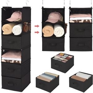 image:imageGRANNY SAYS Hanging Closet Organizer 6 Shelves Closet Organizers and Storage with 5 Drawers 6 Side Pockets Closet Hanging Organizer Hanging Storage Organizer for Closet Baby Clothes Gray6 Tier3 Drawersblack