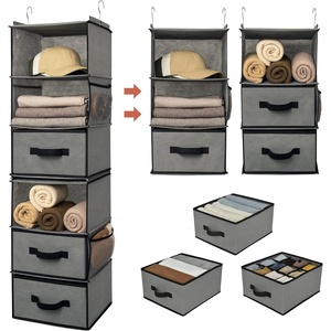 image:imageGRANNY SAYS Hanging Closet Organizer with Drawers 6 Shelf Dividers Closet Hanging Organizer Portable Foldable Hanging Shelves for Closet Dorm Room Bedroom Kids Room Beige6 Tier3 Drawersgrey