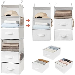 image:imageGRANNY SAYS Hanging Closet Organizer with Drawers 6 Shelf Dividers Closet Hanging Organizer Portable Foldable Hanging Shelves for Closet Dorm Room Bedroom Kids Room Beige6 Tier3 Drawerswhite