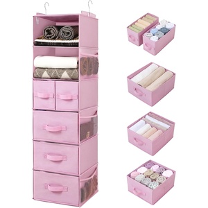 image:imageGRANNY SAYS Hanging Closet Organizer with Drawers 6 Shelf Dividers Closet Hanging Organizer Portable Foldable Hanging Shelves for Closet Dorm Room Bedroom Kids Room Beige6 Tier5 Drawerspink