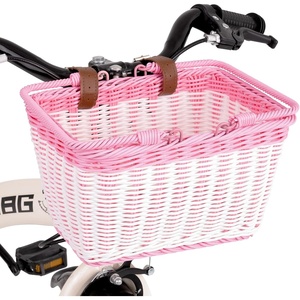 image:imageGRANNY SAYS Kids Bike Basket Front Bicycle Bike Baskets for Kids Small Wicker Bike Basket for Boys and Girls Small Wicker Basket for Bike 1PackPink White