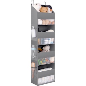 image:imageGRANNY SAYS Over the Door Organizer 4Shelf Behind the Door Storage with 6 Pockets Waterproof 300D Oxford Fabric Hanging Organizer Anti Tilt 35lb Load Hanging Shelf for Nursery Bathroom Grey1 Pack  4 Shelf  Gray