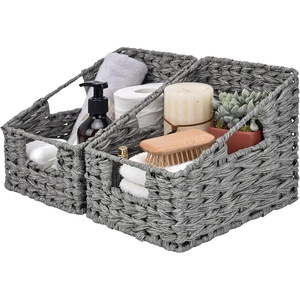 image:imageGRANNY SAYS Wicker Storage Baskets Waterproof Wicker Basket with Handles Trapezoid Woven Storage Bins for Organizing Decorative Basket Brown 2PackGray