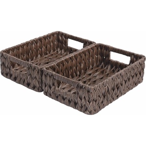 image:imageGRANNY SAYS Wicker Storage Baskets for Shelves Wicker Baskets for Organizing Waterproof Woven Basket for Pantry Rectangle Basket for Shelf Brown 2PackBrown