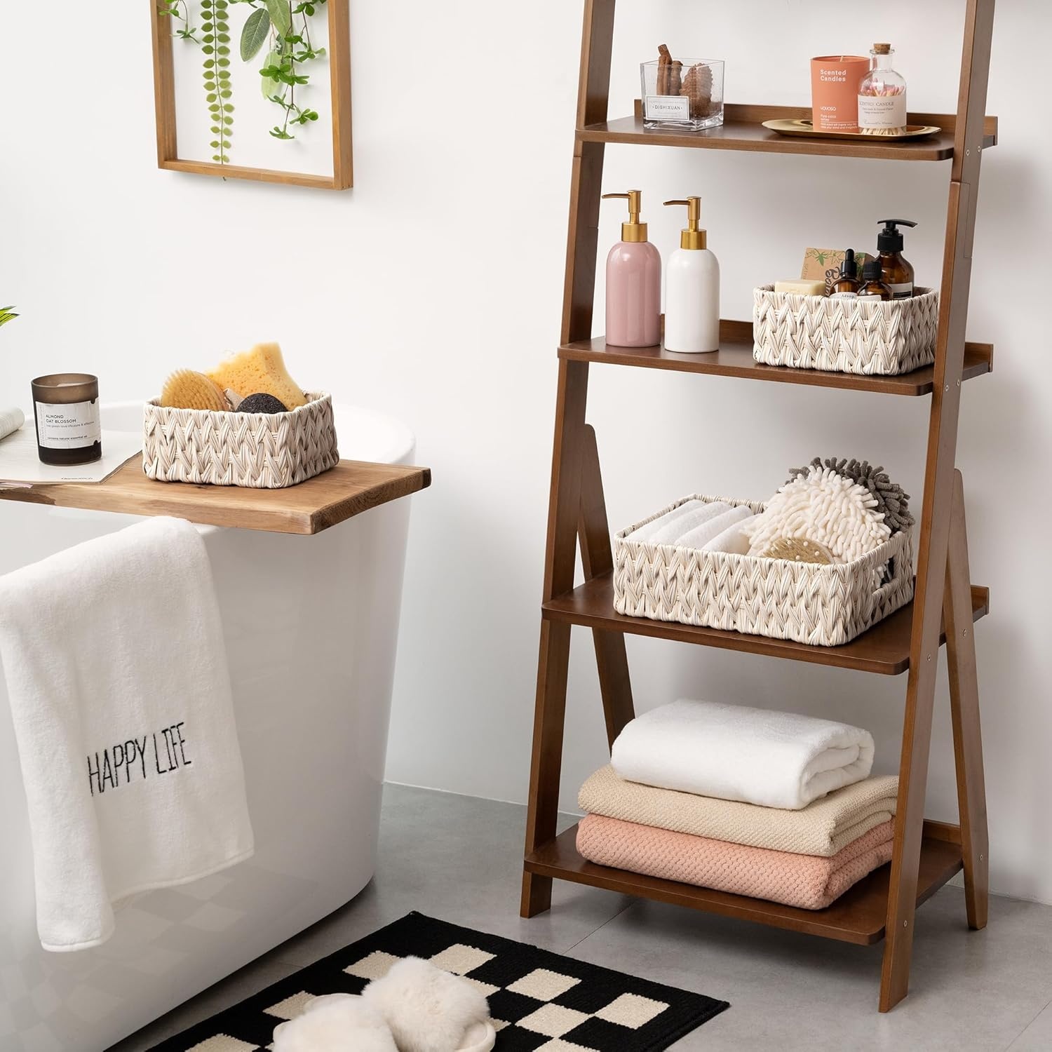 image:imageGRANNY SAYS 3Pack Nesting Wicker Baskets amp 1Pack Oval Wicker Wastebasket With Handles