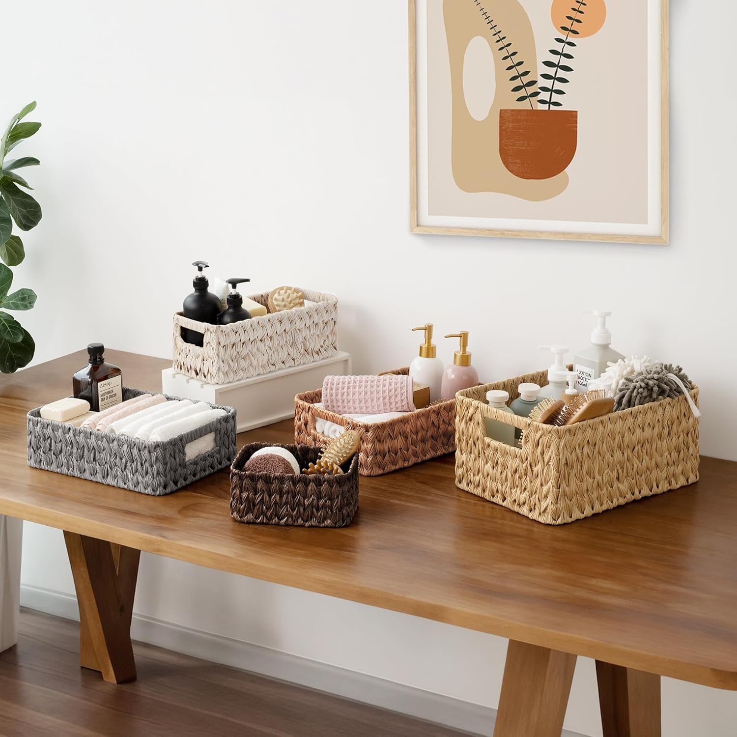 image:imageGRANNY SAYS 3Pack Nesting Wicker Baskets amp 1Pack Oval Wicker Wastebasket With Handles