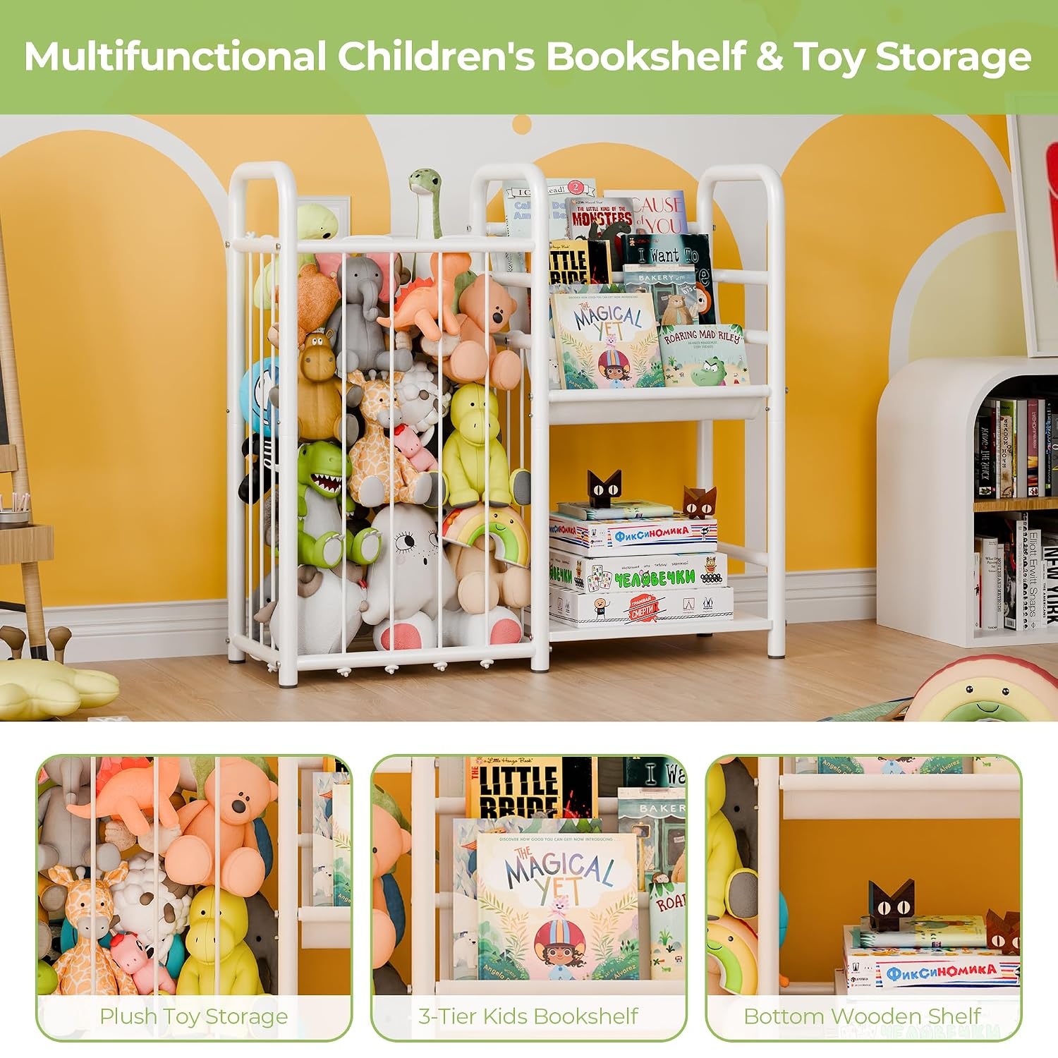 image:imageGRANNY SAYS 3Tier Storage Organizer with Bookshelf Elastic Cord Organizer for Books and Items SpaceSaving Storage Solution for Home Living Room Bedroom