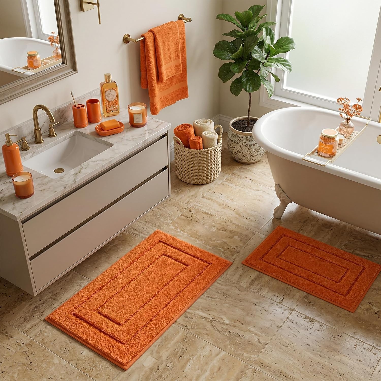 image:imageGRANNY SAYS Bathroom Rugs Sets 2 PieceSoft Bath Mats for Bathroom Bath Rugs Non Slip Washable Absorbent Bath Rug for Tub Shower and Toilet Gray 20 x 32 16 x 24Orange