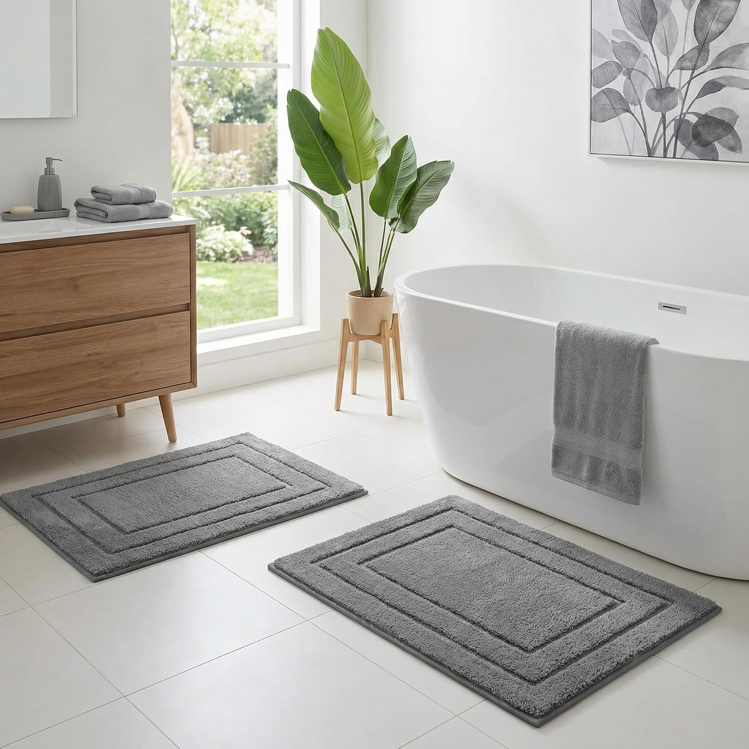 image:imageGRANNY SAYS Bathroom Rugs Sets 2 PieceSoft Bath Mats for Bathroom Bath Rugs Non Slip Washable Absorbent Bath Rug for Tub Shower and Toilet Gray 20 x 32 16 x 24Deep Grey