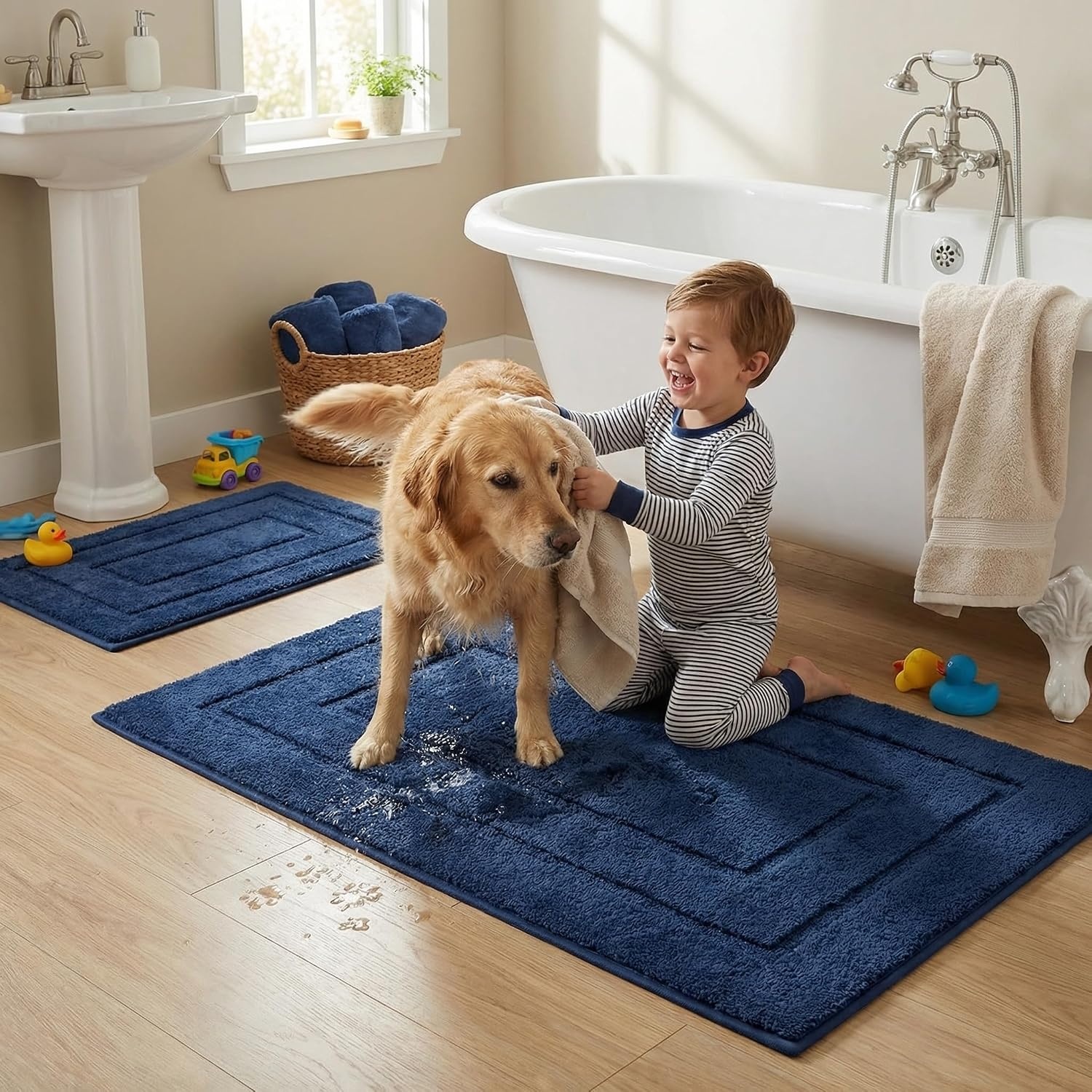 image:imageGRANNY SAYS Bathroom Rugs Sets 2 PieceSoft Bath Mats for Bathroom Bath Rugs Non Slip Washable Absorbent Bath Rug for Tub Shower and Toilet Gray 20 x 32 16 x 24Deep Blue