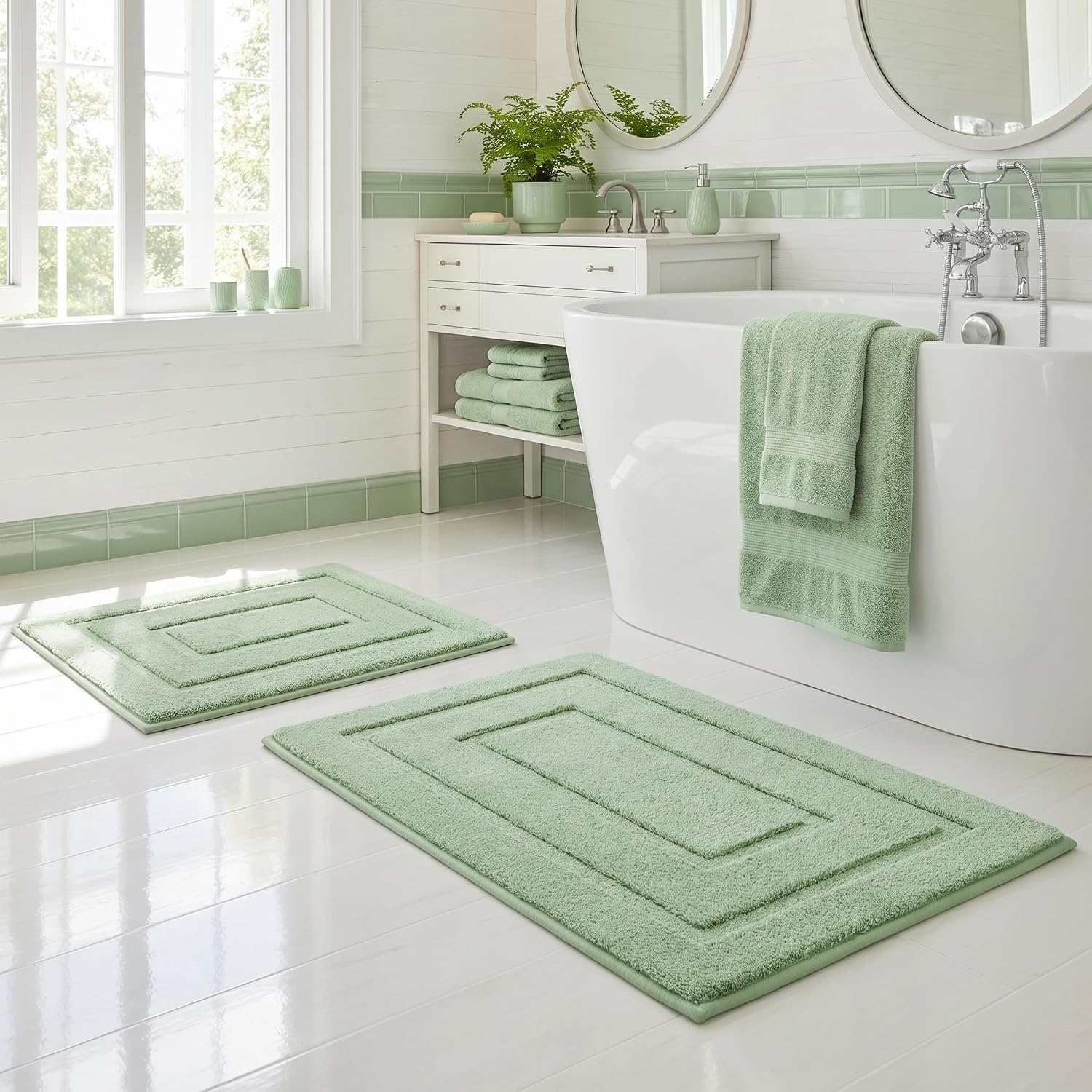 image:imageGRANNY SAYS Bathroom Rugs Sets 2 PieceSoft Bath Mats for Bathroom Bath Rugs Non Slip Washable Absorbent Bath Rug for Tub Shower and Toilet Gray 20 x 32 16 x 24Green
