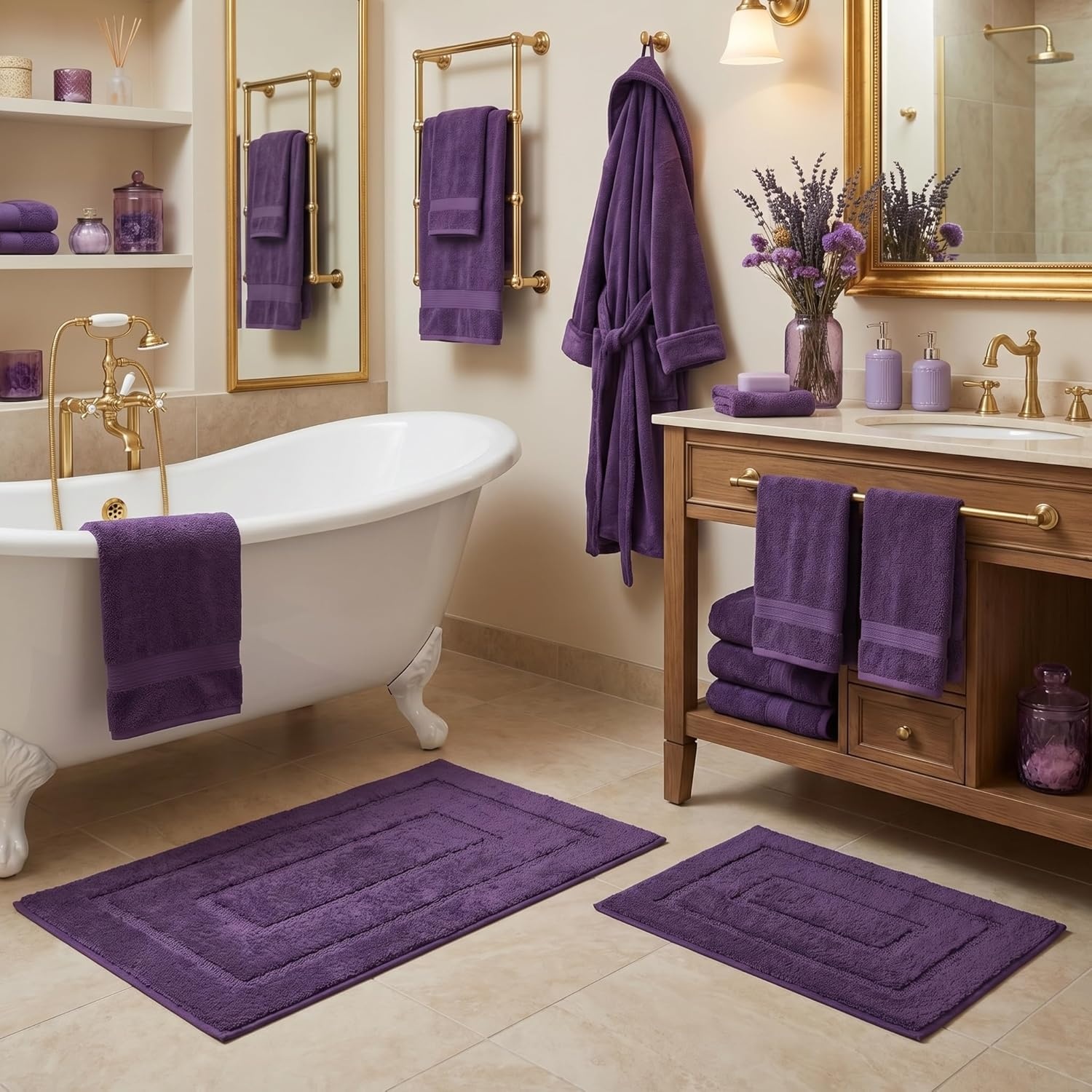 image:imageGRANNY SAYS Bathroom Rugs Sets 2 PieceSoft Bath Mats for Bathroom Bath Rugs Non Slip Washable Absorbent Bath Rug for Tub Shower and Toilet Gray 20 x 32 16 x 24Purple