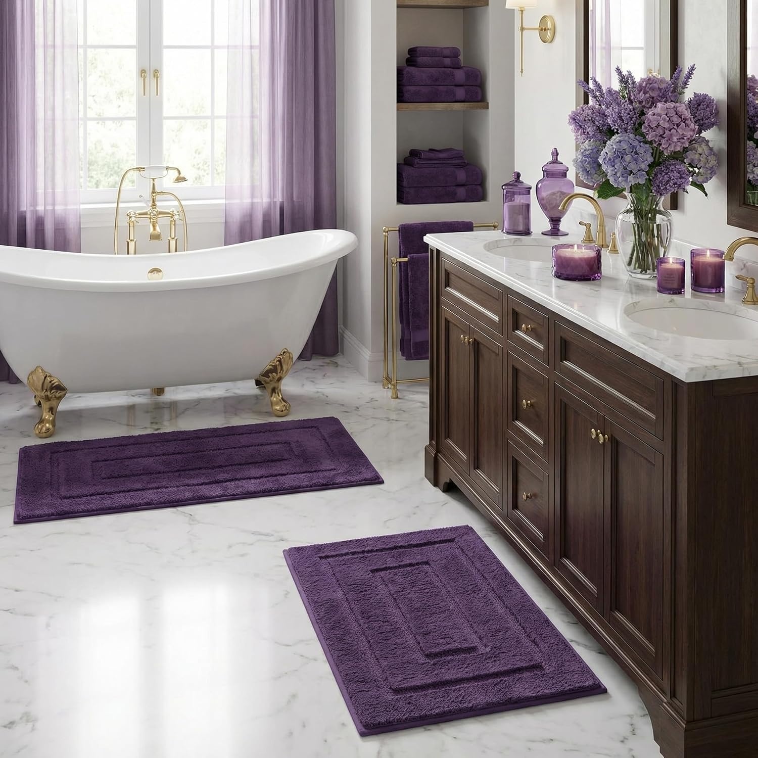 image:imageGRANNY SAYS Bathroom Rugs Sets 2 PieceSoft Bath Mats for Bathroom Bath Rugs Non Slip Washable Absorbent Bath Rug for Tub Shower and Toilet Gray 20 x 32 16 x 24Purple