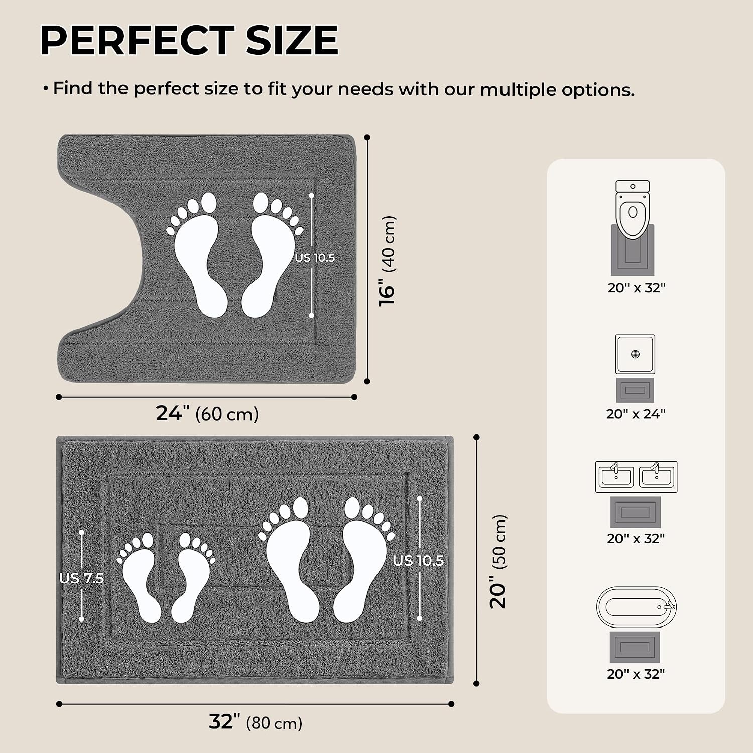 image:imageGRANNY SAYS Bathroom Rugs Sets 2 PieceSoft Bath Mats for Bathroom Bath Rugs Non Slip Washable Absorbent Bath Rug for Tub Shower and Toilet Gray 20 x 32 16 x 24Deep Grey