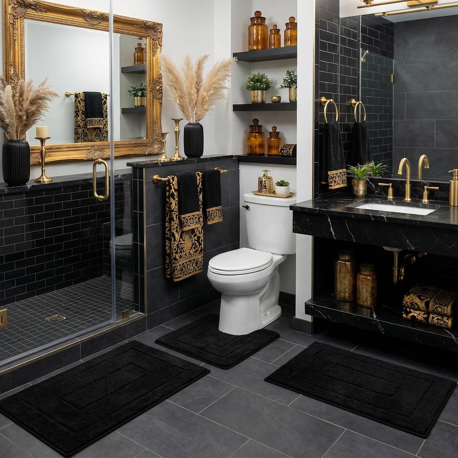 image:imageGRANNY SAYS Bathroom Rugs Sets 2 PieceSoft Bath Mats for Bathroom Bath Rugs Non Slip Washable Absorbent Bath Rug for Tub Shower and Toilet Gray 20 x 32 16 x 24Black
