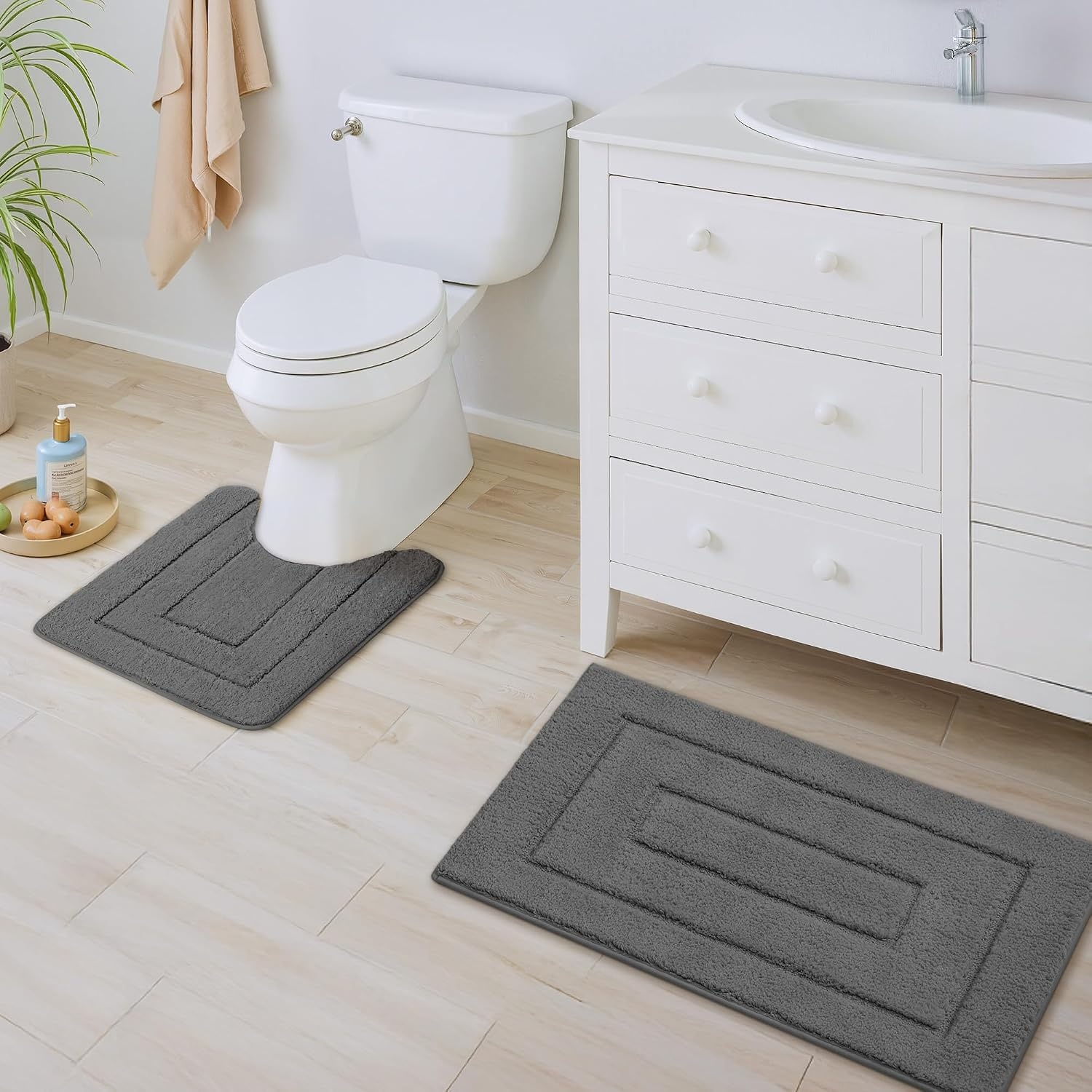 image:imageGRANNY SAYS Bathroom Rugs Sets 2 PieceSoft Bath Mats for Bathroom Bath Rugs Non Slip Washable Absorbent Bath Rug for Tub Shower and Toilet Gray 20 x 32 16 x 24Deep Grey