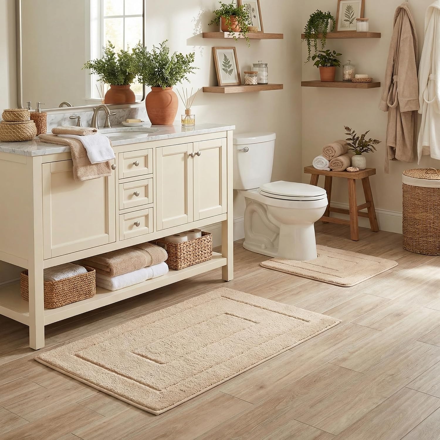 image:imageGRANNY SAYS Bathroom Rugs Sets 2 PieceSoft Bath Mats for Bathroom Bath Rugs Non Slip Washable Absorbent Bath Rug for Tub Shower and Toilet Gray 20 x 32 16 x 24Khaki