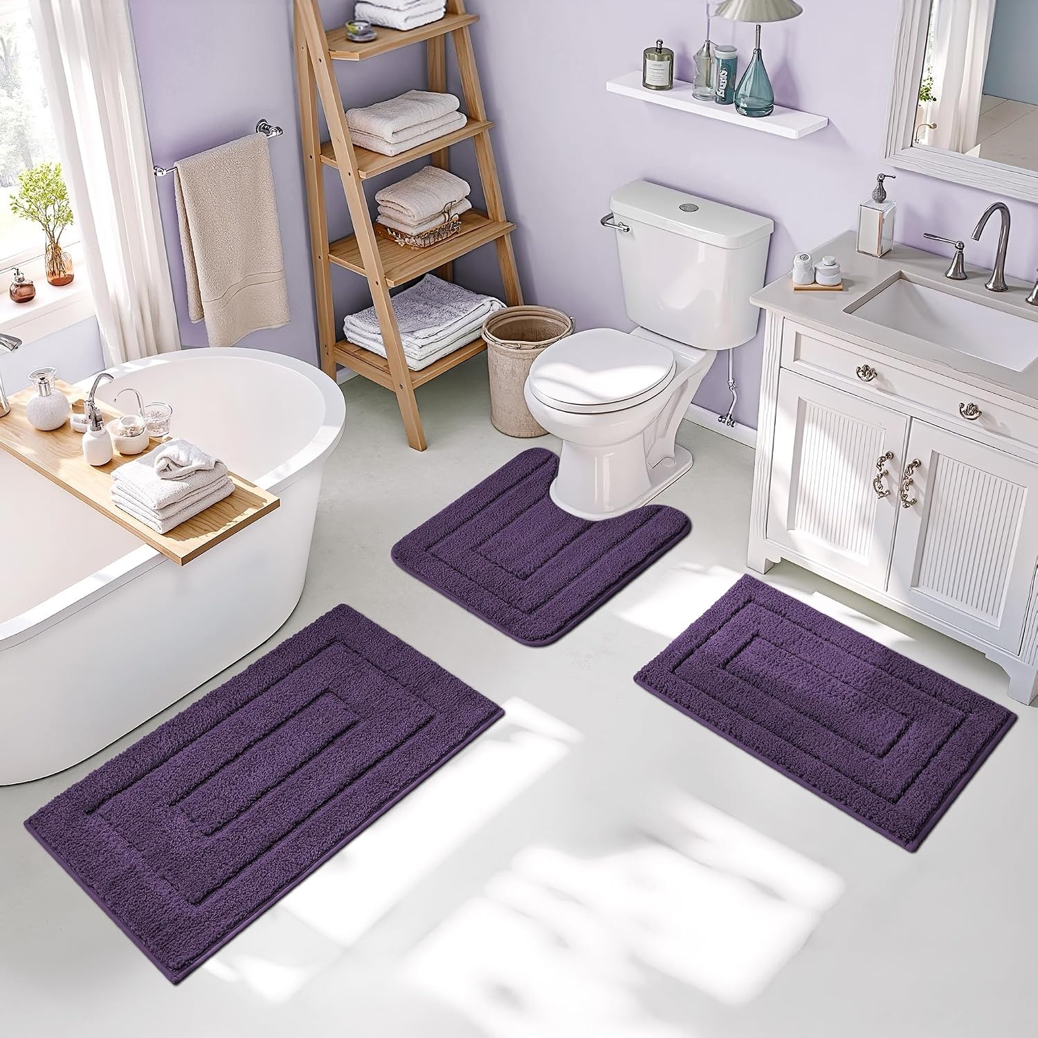 image:imageGRANNY SAYS Bathroom Rugs Sets 2 PieceSoft Bath Mats for Bathroom Bath Rugs Non Slip Washable Absorbent Bath Rug for Tub Shower and Toilet Gray 20 x 32 16 x 24Purple