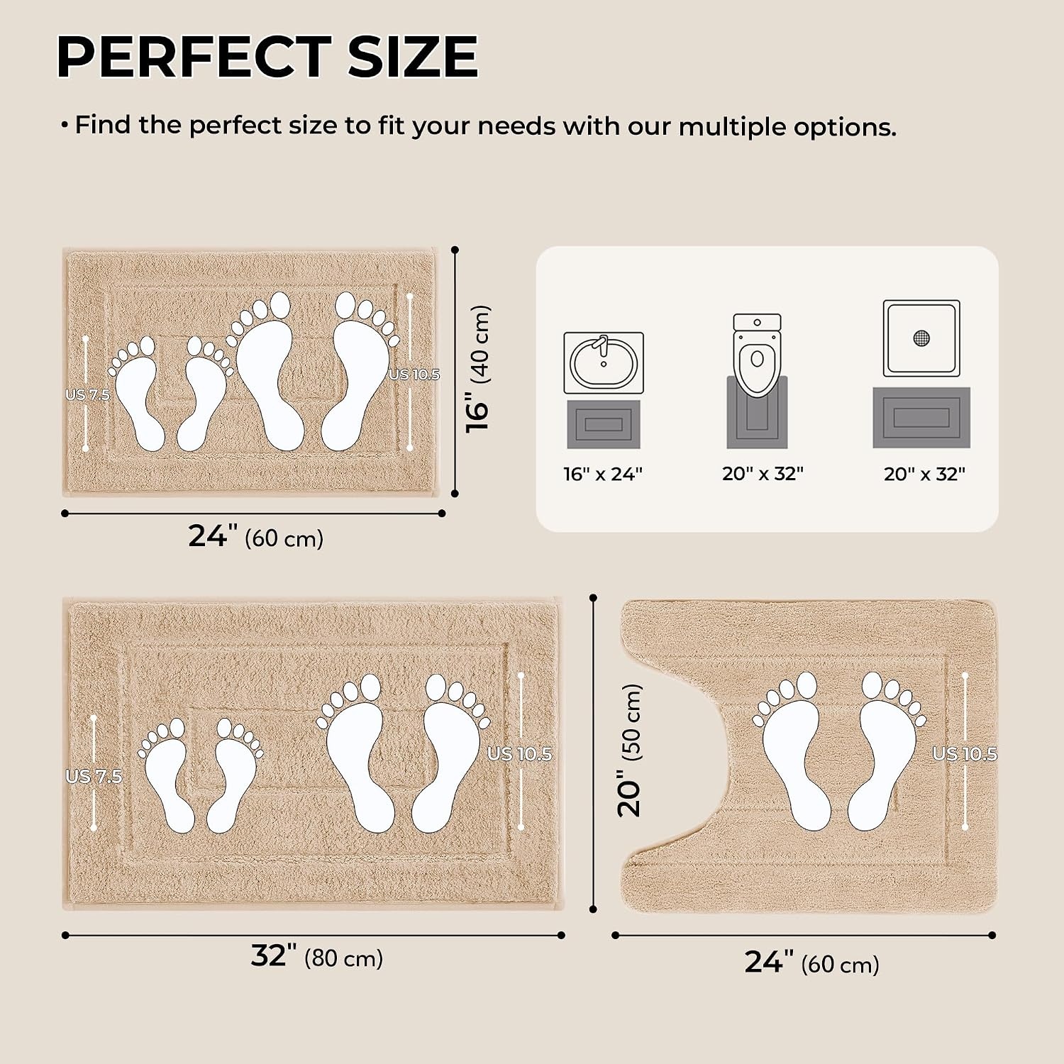 image:imageGRANNY SAYS Bathroom Rugs Sets 2 PieceSoft Bath Mats for Bathroom Bath Rugs Non Slip Washable Absorbent Bath Rug for Tub Shower and Toilet Gray 20 x 32 16 x 24Khaki