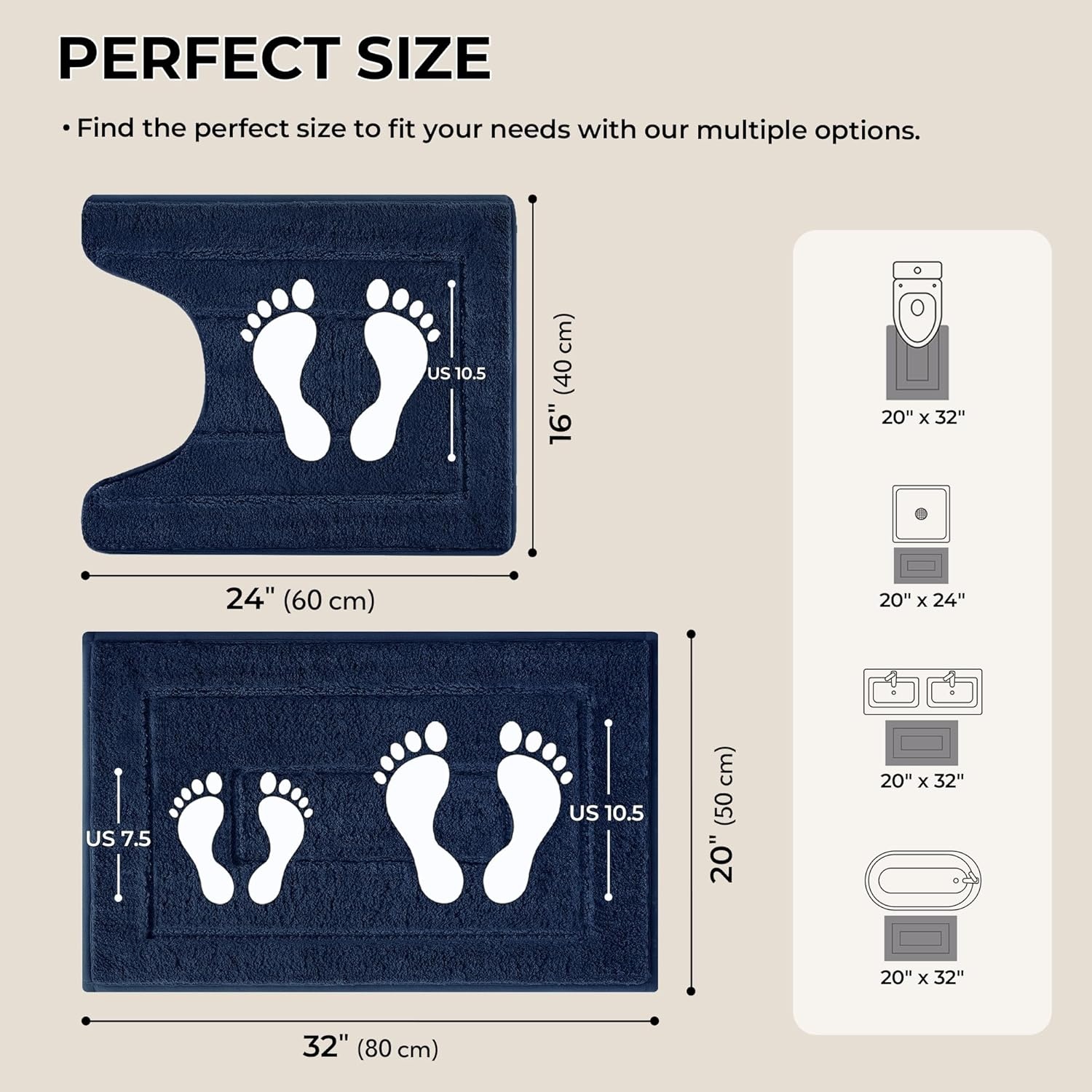 image:imageGRANNY SAYS Bathroom Rugs Sets 2 PieceSoft Bath Mats for Bathroom Bath Rugs Non Slip Washable Absorbent Bath Rug for Tub Shower and Toilet Gray 20 x 32 16 x 24Deep Blue