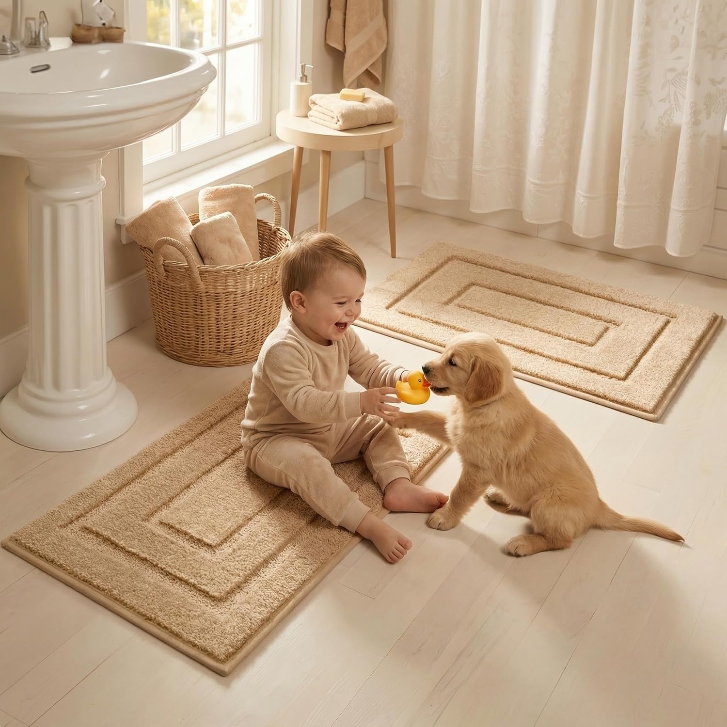 image:imageGRANNY SAYS Bathroom Rugs Sets 2 PieceSoft Bath Mats for Bathroom Bath Rugs Non Slip Washable Absorbent Bath Rug for Tub Shower and Toilet Gray 20 x 32 16 x 24Khaki