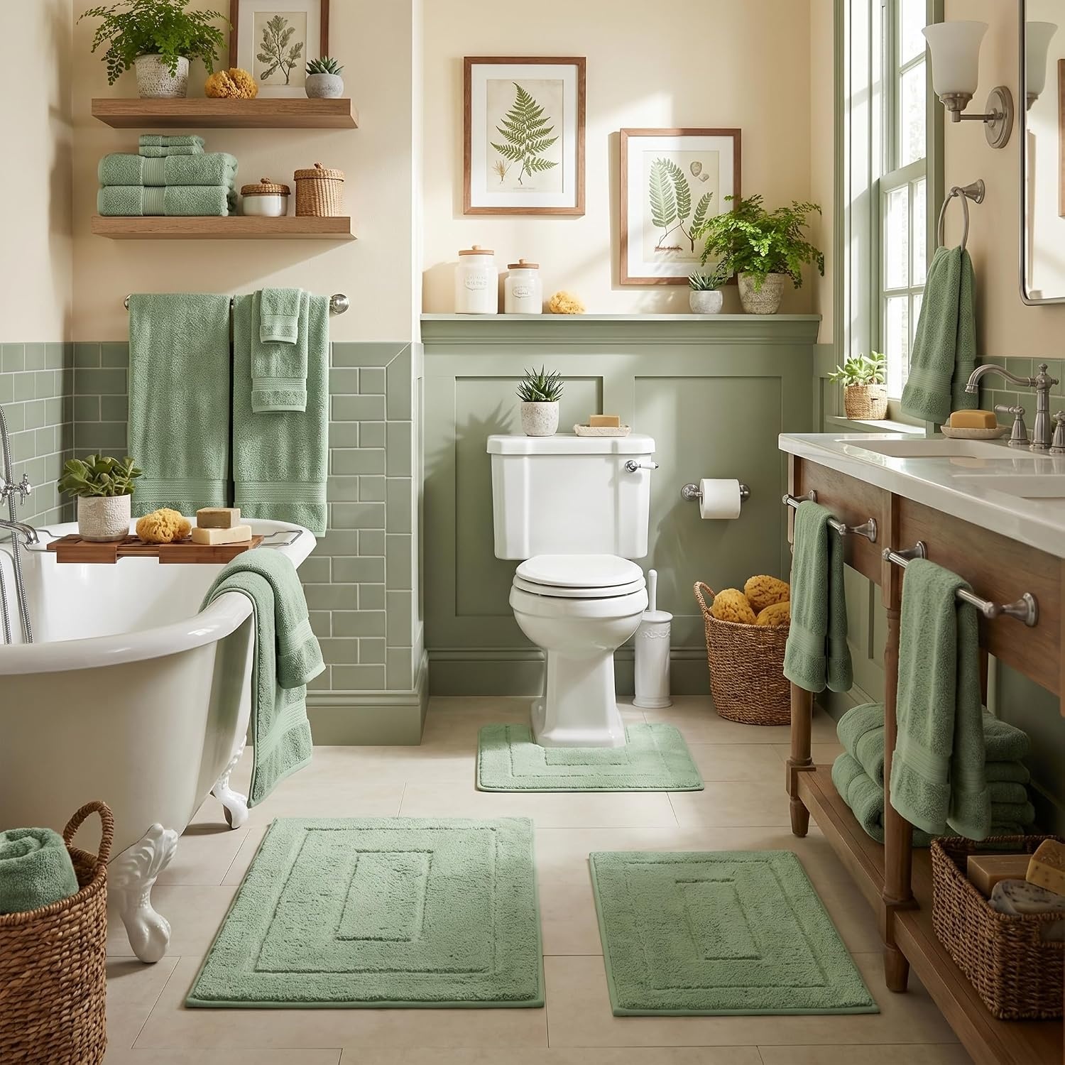 image:imageGRANNY SAYS Bathroom Rugs Sets 2 PieceSoft Bath Mats for Bathroom Bath Rugs Non Slip Washable Absorbent Bath Rug for Tub Shower and Toilet Gray 20 x 32 16 x 24Green