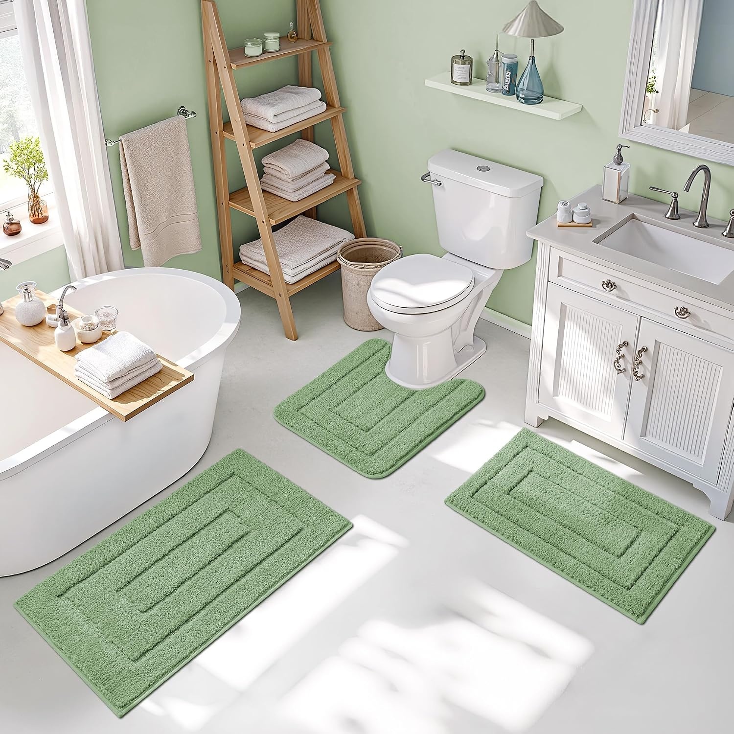 image:imageGRANNY SAYS Bathroom Rugs Sets 2 PieceSoft Bath Mats for Bathroom Bath Rugs Non Slip Washable Absorbent Bath Rug for Tub Shower and Toilet Gray 20 x 32 16 x 24Green