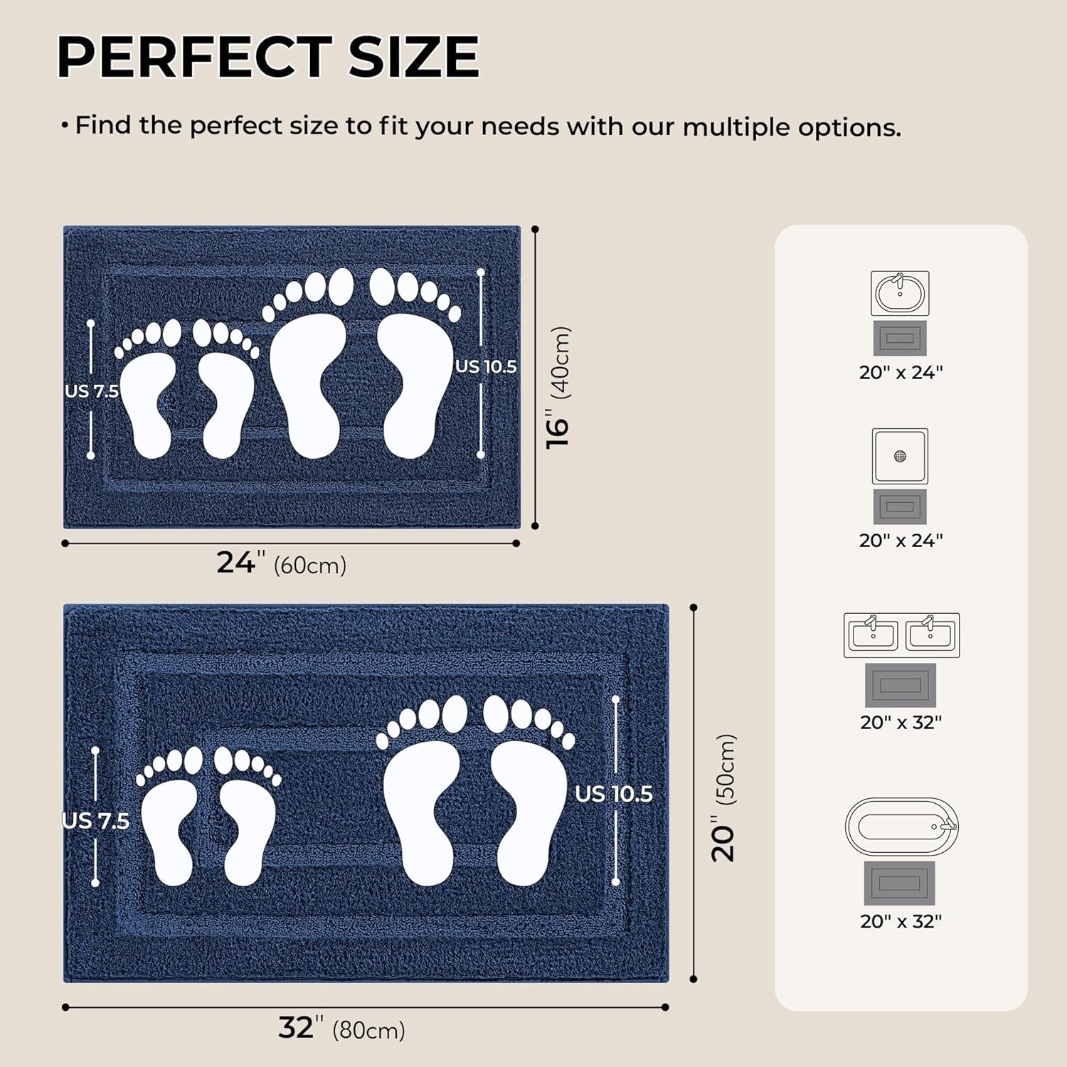 image:imageGRANNY SAYS Bathroom Rugs Sets 2 PieceSoft Bath Mats for Bathroom Bath Rugs Non Slip Washable Absorbent Bath Rug for Tub Shower and Toilet Gray 20 x 32 16 x 24Deep Blue