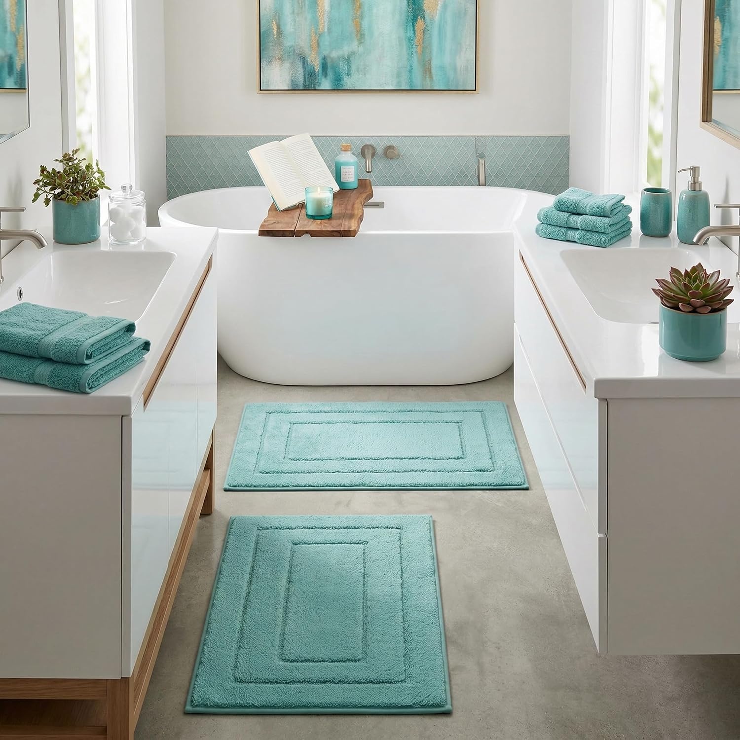 image:imageGRANNY SAYS Bathroom Rugs Sets 2 PieceSoft Bath Mats for Bathroom Bath Rugs Non Slip Washable Absorbent Bath Rug for Tub Shower and Toilet Gray 20 x 32 16 x 24Teal