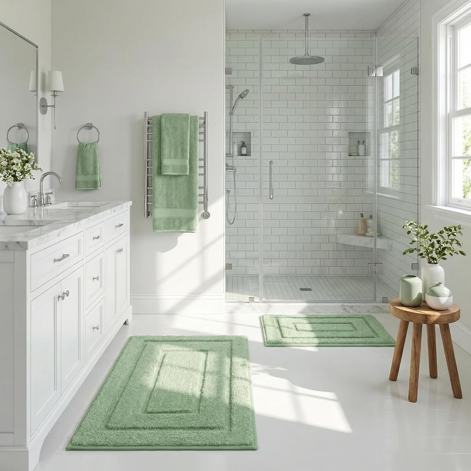 image:imageGRANNY SAYS Bathroom Rugs Sets 2 PieceSoft Bath Mats for Bathroom Bath Rugs Non Slip Washable Absorbent Bath Rug for Tub Shower and Toilet Gray 20 x 32 16 x 24Green