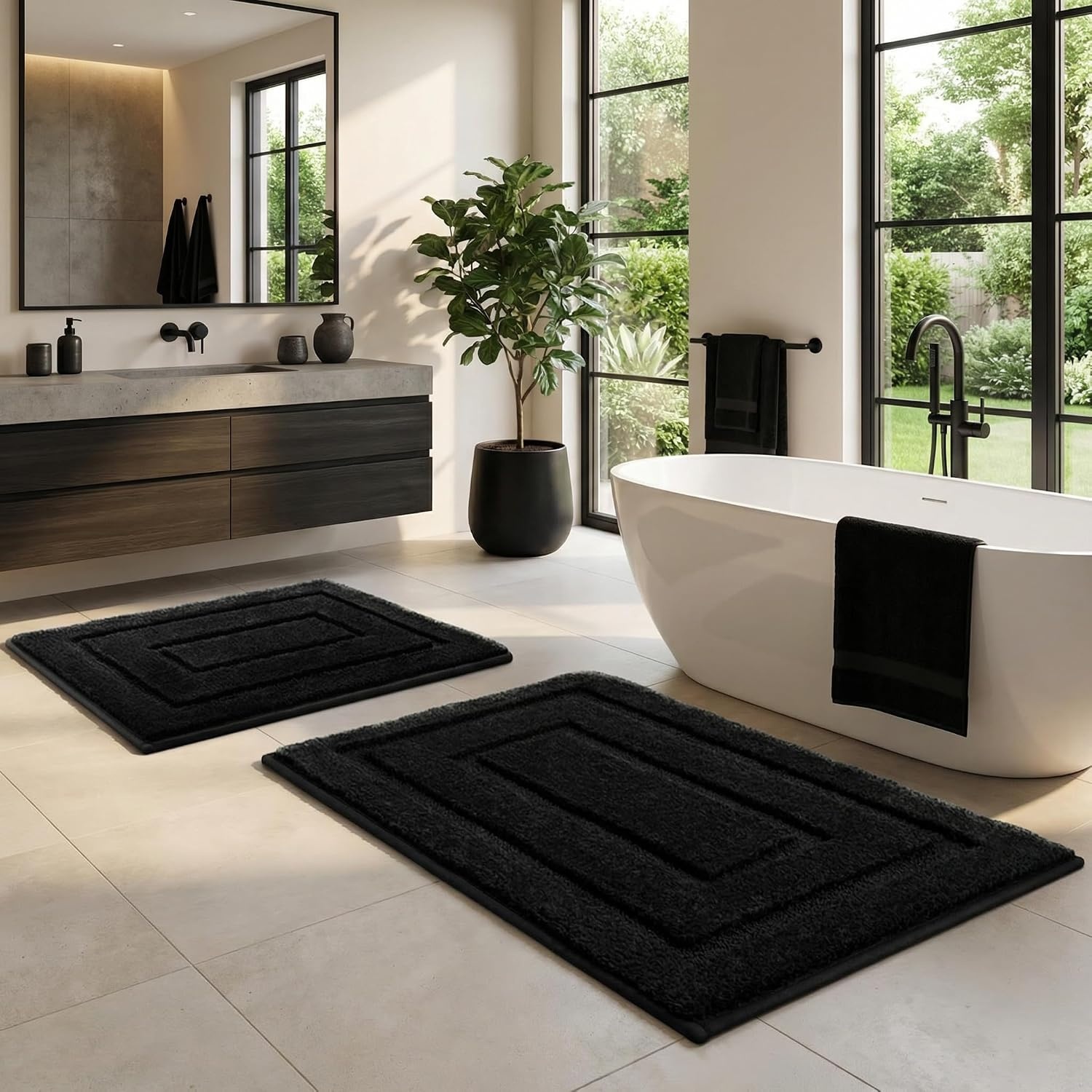 image:imageGRANNY SAYS Bathroom Rugs Sets 2 PieceSoft Bath Mats for Bathroom Bath Rugs Non Slip Washable Absorbent Bath Rug for Tub Shower and Toilet Gray 20 x 32 16 x 24Black