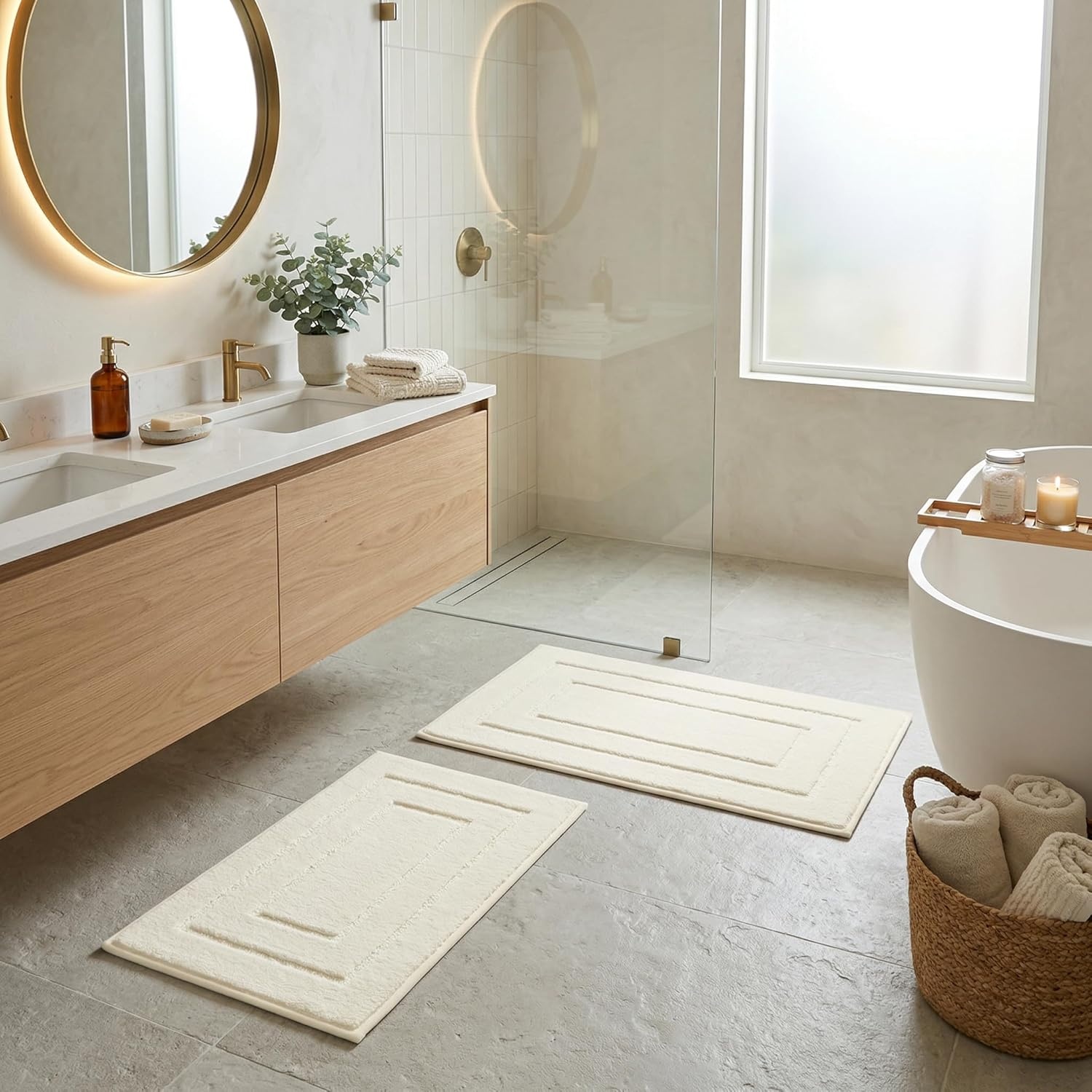 image:imageGRANNY SAYS Bathroom Rugs Sets 2 PieceSoft Bath Mats for Bathroom Bath Rugs Non Slip Washable Absorbent Bath Rug for Tub Shower and Toilet Gray 20 x 32 16 x 24Cream