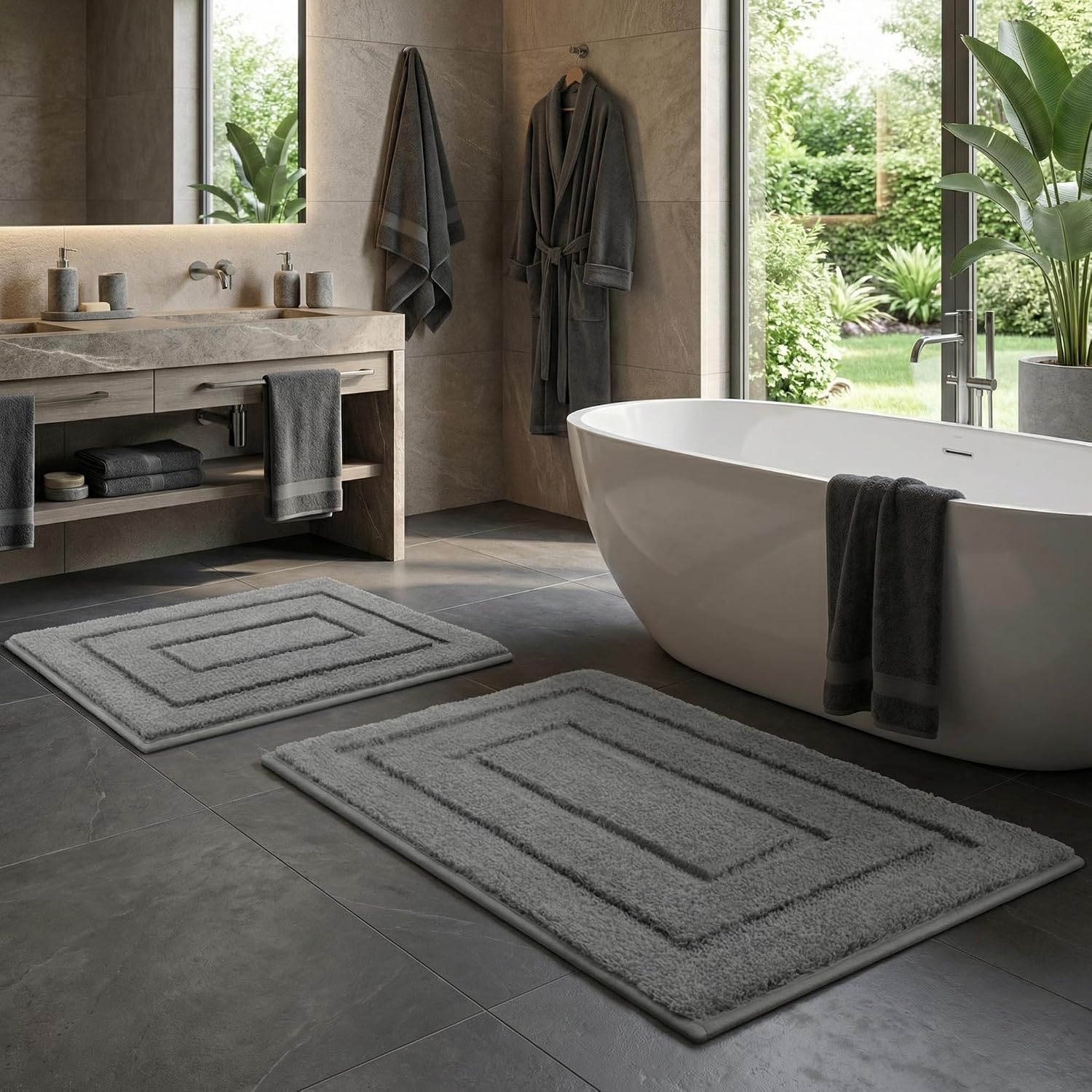 image:imageGRANNY SAYS Bathroom Rugs Sets 2 PieceSoft Bath Mats for Bathroom Bath Rugs Non Slip Washable Absorbent Bath Rug for Tub Shower and Toilet Gray 20 x 32 16 x 24Deep Grey