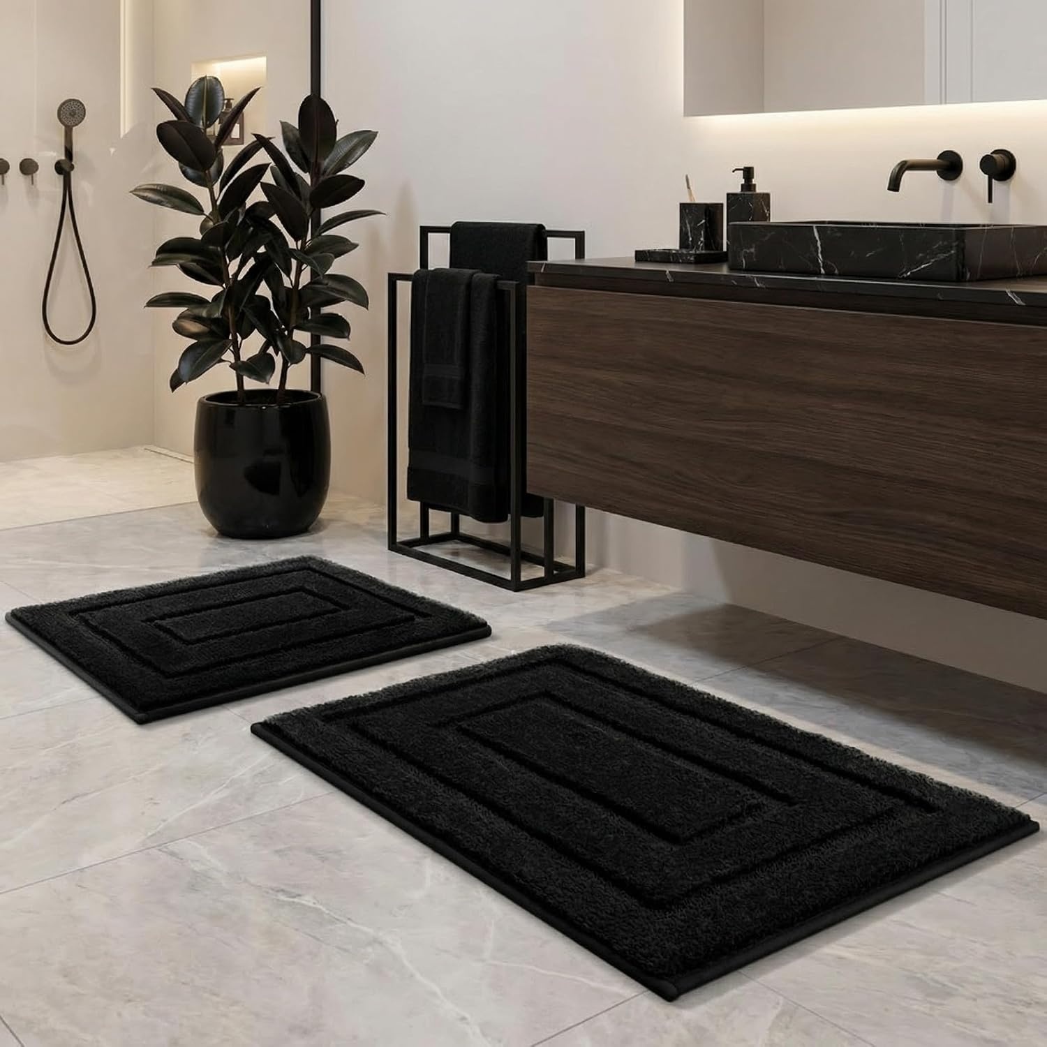 image:imageGRANNY SAYS Bathroom Rugs Sets 2 PieceSoft Bath Mats for Bathroom Bath Rugs Non Slip Washable Absorbent Bath Rug for Tub Shower and Toilet Gray 20 x 32 16 x 24Black