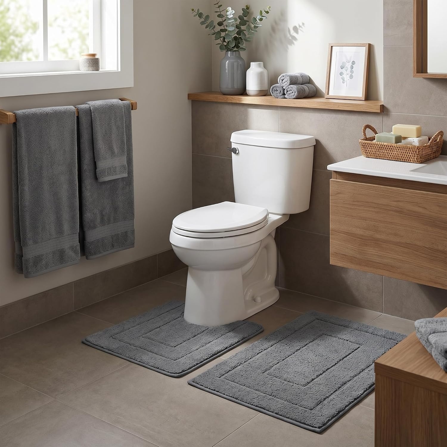 image:imageGRANNY SAYS Bathroom Rugs Sets 2 PieceSoft Bath Mats for Bathroom Bath Rugs Non Slip Washable Absorbent Bath Rug for Tub Shower and Toilet Gray 20 x 32 16 x 24Deep Grey