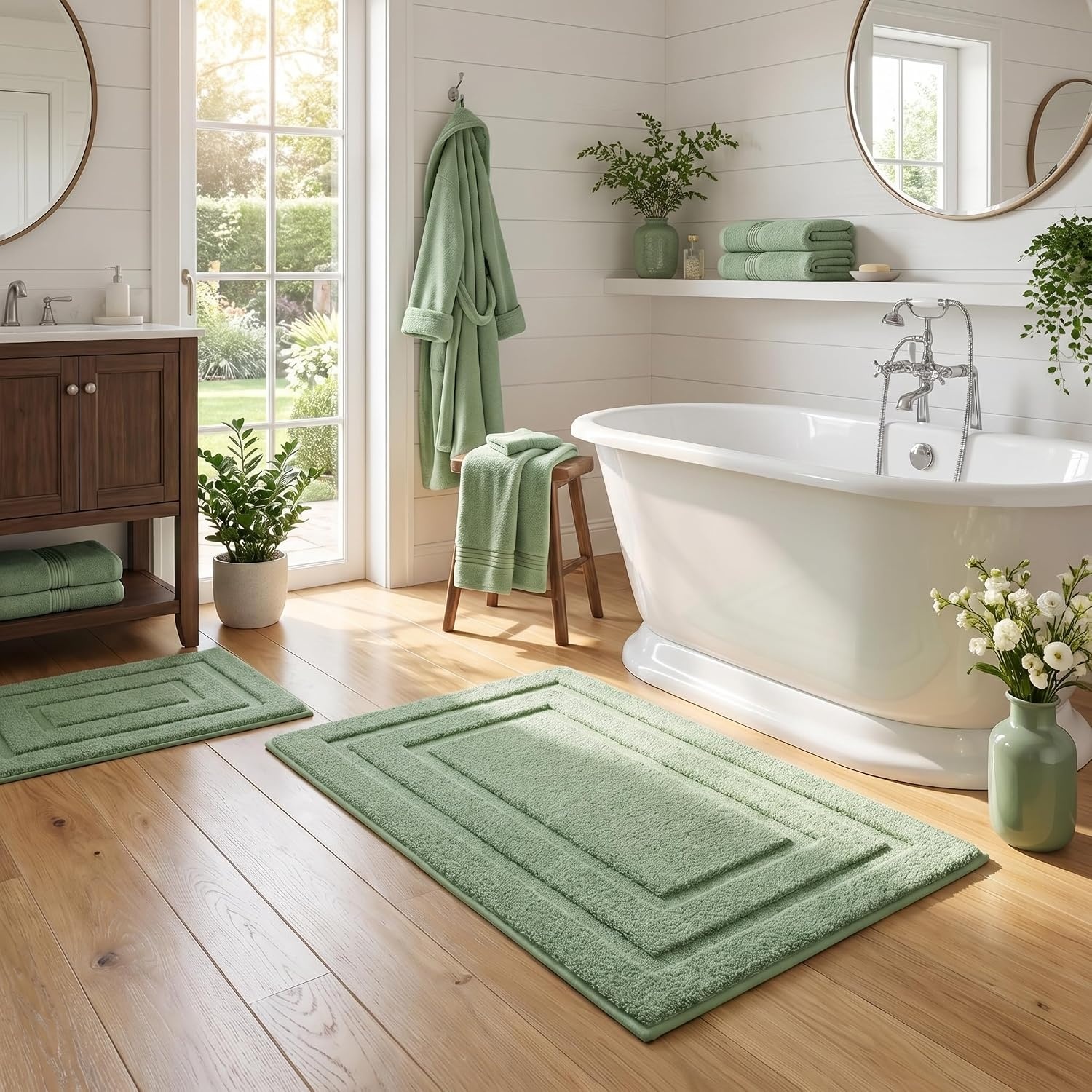 image:imageGRANNY SAYS Bathroom Rugs Sets 2 PieceSoft Bath Mats for Bathroom Bath Rugs Non Slip Washable Absorbent Bath Rug for Tub Shower and Toilet Gray 20 x 32 16 x 24Green